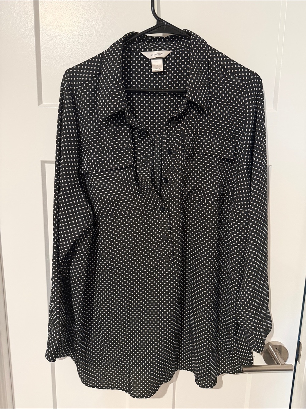 Black & White Polka Dot Button-Up Blouse - Women Tops